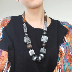 Marbled Painted Silver Bead Necklace