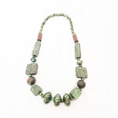 Marbled Painted Green Bead Necklace