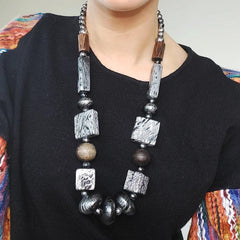 Marbled Painted Silver Bead Necklace