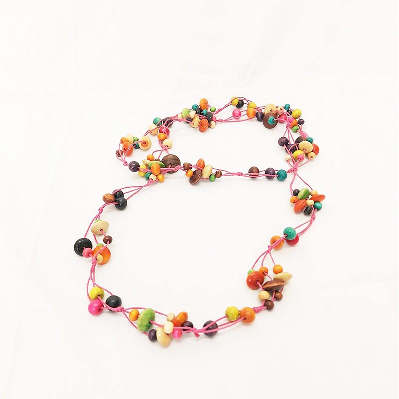 Long Wooden Rainbow Beads Necklace
