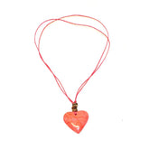 Stone Heart on Cord Necklace - Pink
