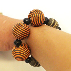 Wrapped Wooden Bead Bracelet - Orange