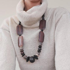 Flat Bead and Assorted Woods Necklace