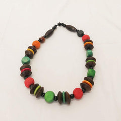 Rainbow and Natural Wood Bead Necklace