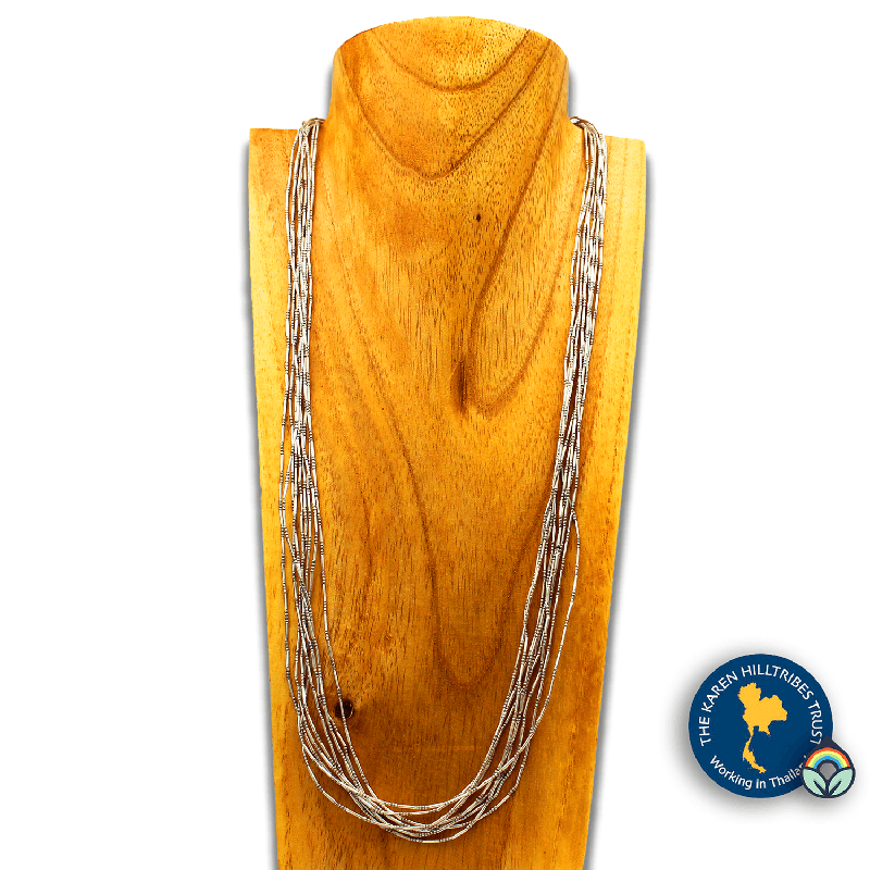 Handcrafted Karen Hill Tribe Silver Bead 10 Strand Necklace-Long