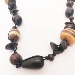 Long Natural Wood Bead Necklace