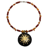 Carved Wood Round on Red Beaded Collar