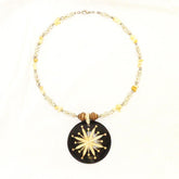 Carved Wood Round on White Beaded Collar