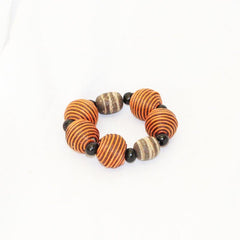 Wrapped Wooden Bead Bracelet - Orange