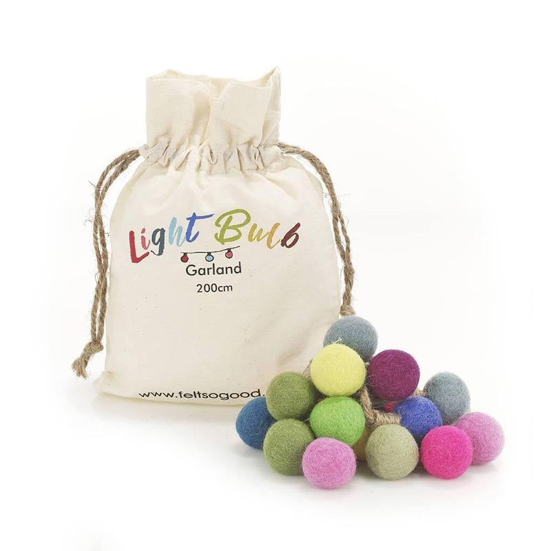 Handmade Biodegradable Needle Feltbulb Garland - Festive Decoration