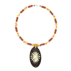 Carved Wood Oval on Red Beaded Collar