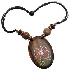 Hand Painted Oval Wood Pendant