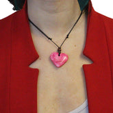 Stone Heart Thong Necklace - Pink