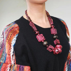 Marbled Painted Red Bead Necklace