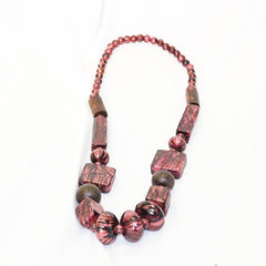 Marbled Painted Red Bead Necklace