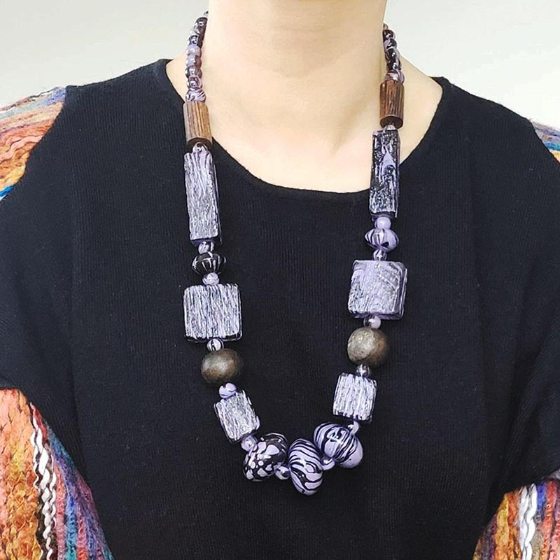 Marbled Painted Purple Bead Necklace