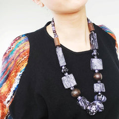 Marbled Painted Purple Bead Necklace