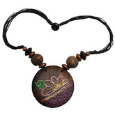 Hand Painted Round Wood Pendant