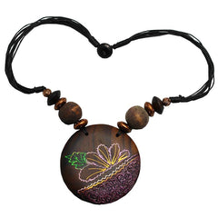 Hand Painted Round Wood Pendant