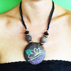 Hand Painted Round Wood Pendant