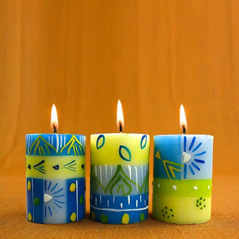 Hand Painted table candles, 3 pack, Ihlobo