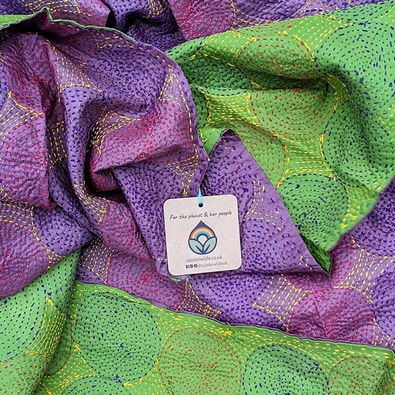 Handstitched Vintage Silk Sari Scarves - Circle Pattern
