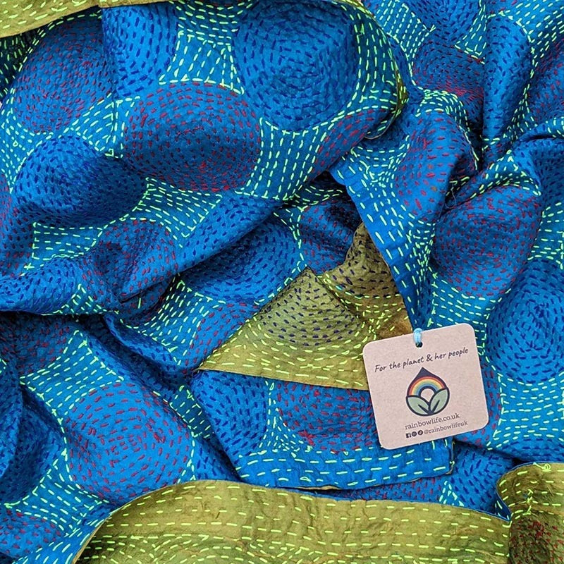 Handstitched Vintage Silk Sari Scarves - Circle Pattern