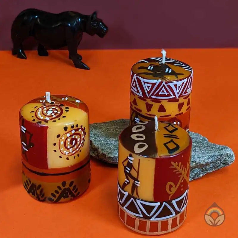 Hand Painted table candles, 3 pack, Damisi Seg