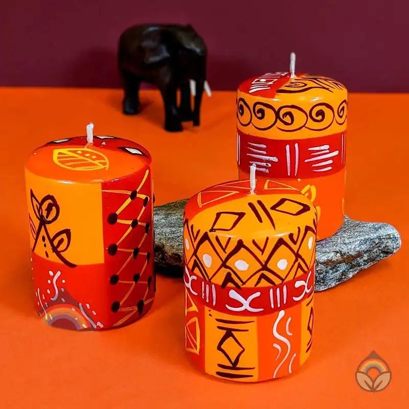 Hand Painted table candles, 3 pack, Zahabu