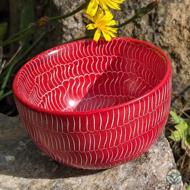 Kenyan Soapstone Bowl - Red Engraved