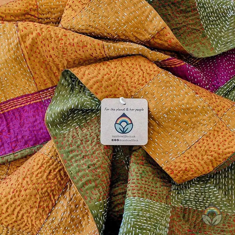 Handstitched Vintage Silk Sari Scarves - Square Pattern