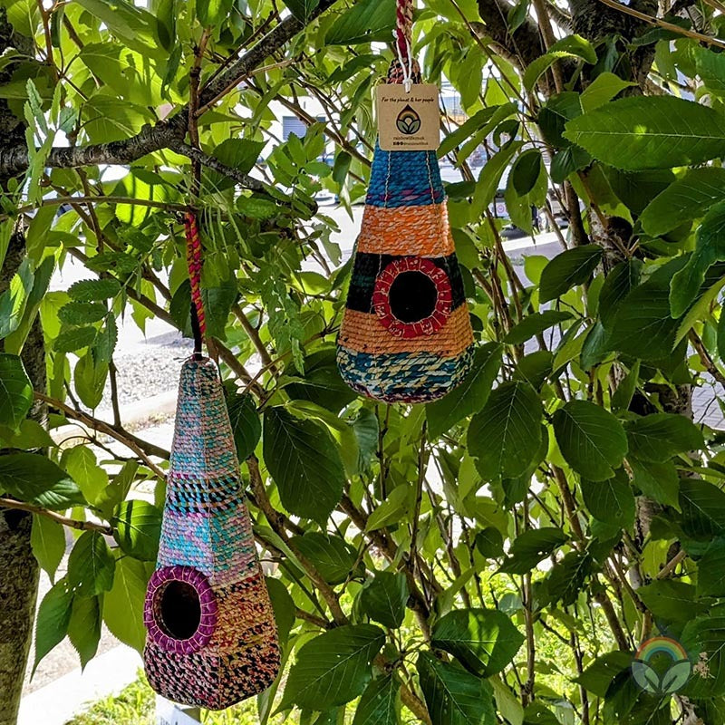 Load image into Gallery viewer, Upcycled Sari Bird House-Triangle
