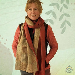 Handstitched Vintage Silk Sari Scarf - Red Ochre & Golden Sand