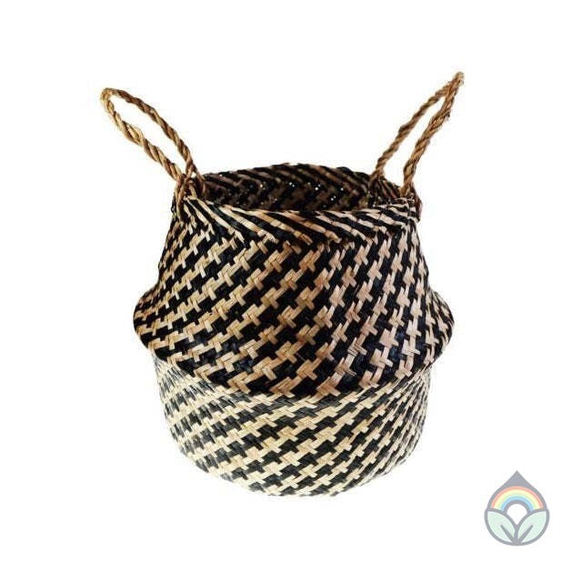 Seagrass Woven Basket - Natural & Black 25cm