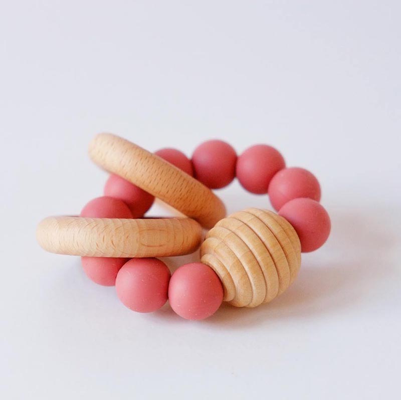 Beehive Silicone & Wooden Teething Toy - Rust Red