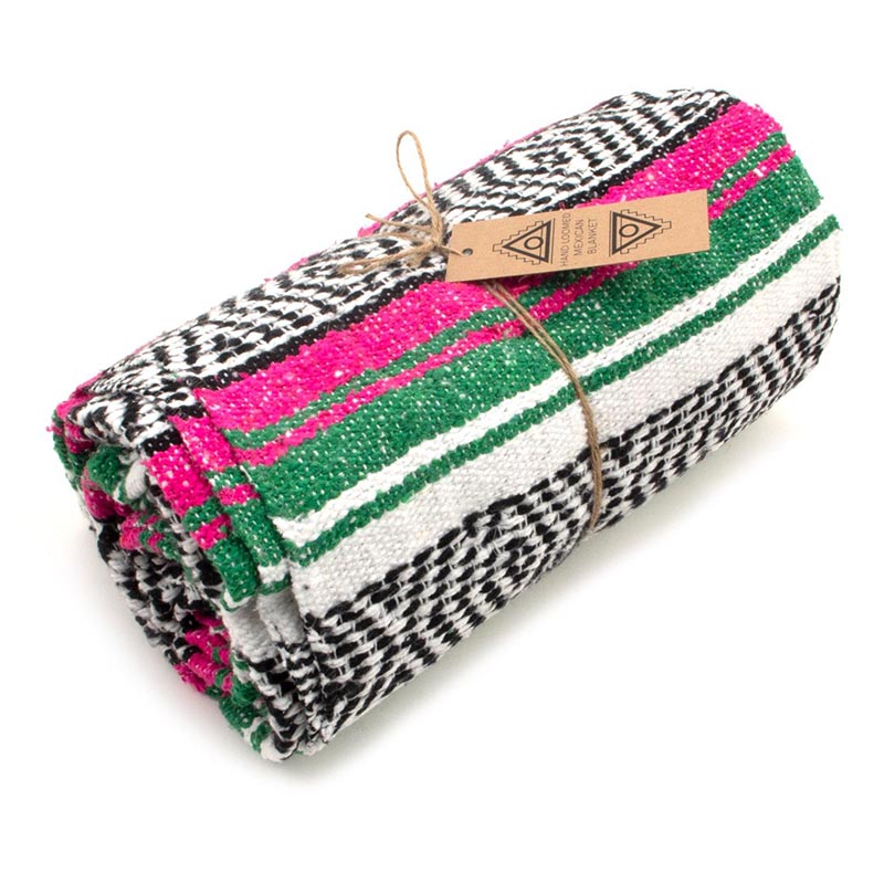 Load image into Gallery viewer, Mexican Falsa Blanket-Green and Pink
