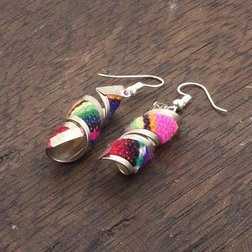 Load image into Gallery viewer, Peruvian Twist Fabric Earrings - Rainbow Life
