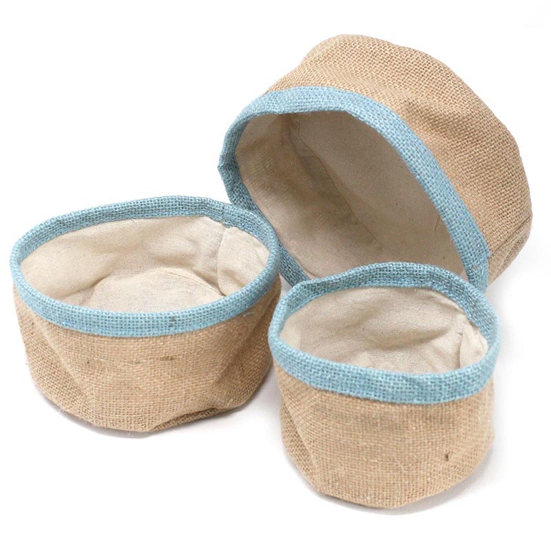 Natural Jute Basket Set - Sky Blue