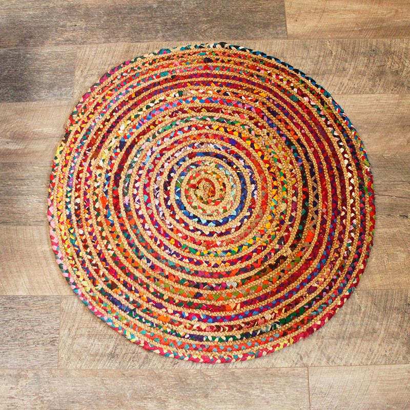 Round Jute and Upcycled Cotton Rug - 90 cm