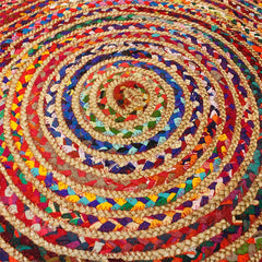Round Jute and Upcycled Cotton Rug - 90 cm