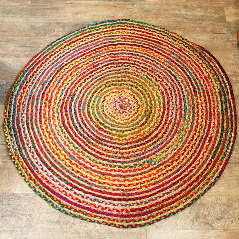 Round Jute and Upcycled Cotton Rug -150 cm