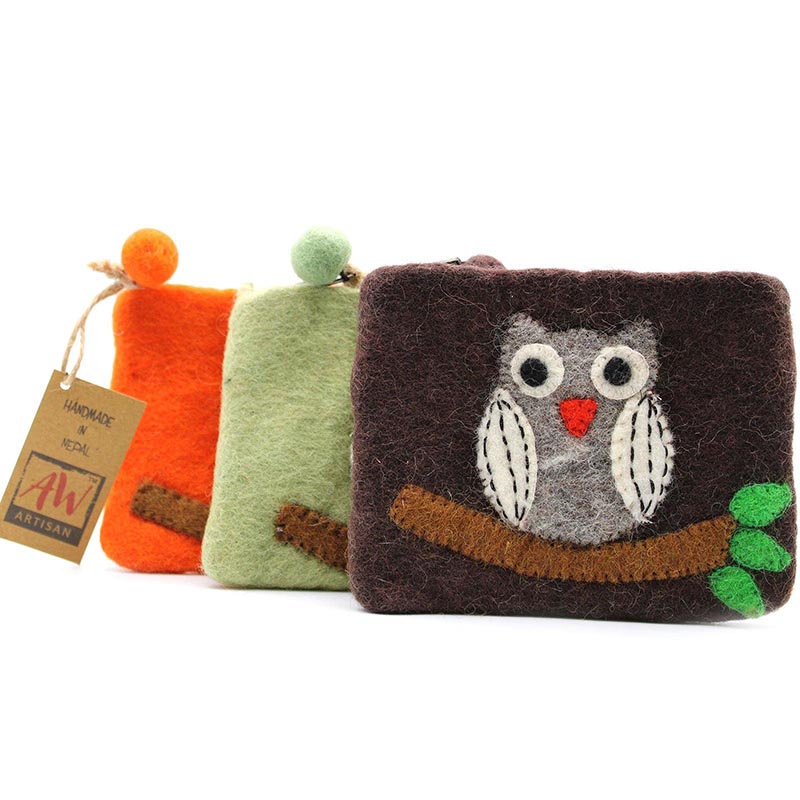 Load image into Gallery viewer, Felt Zipper Pouch  - Owl on Branch
