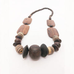 Flat Bead and Assorted Woods Necklace