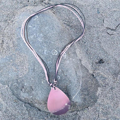 Pink Teardrop Shell on Cord Necklace