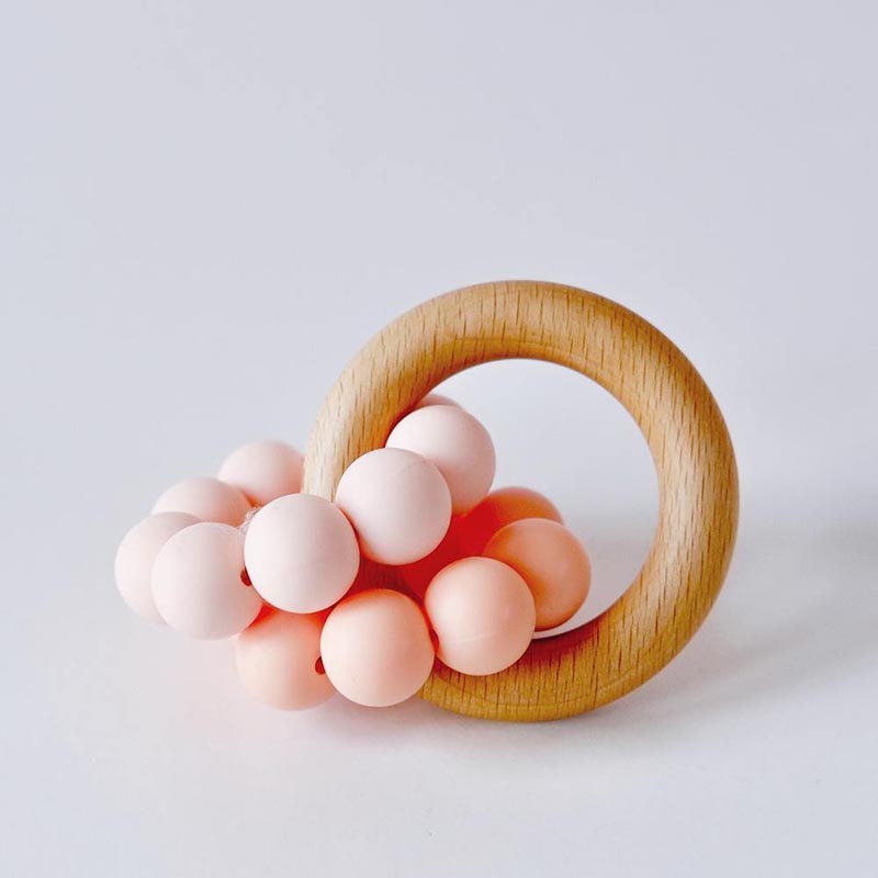 Beech Wood and Silicone Teething Ring -Peach Ombre