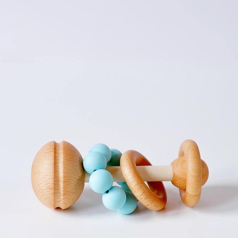 Wooden And Silicone Baby Rattle-Mint Green
