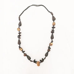 Long Natural Wood Bead Necklace
