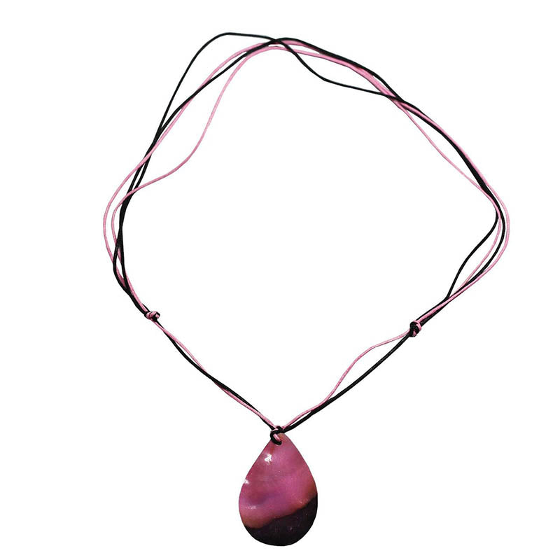 Pink Teardrop Shell on Cord Necklace