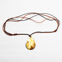 Orange Teardrop Shell on Cord Necklace