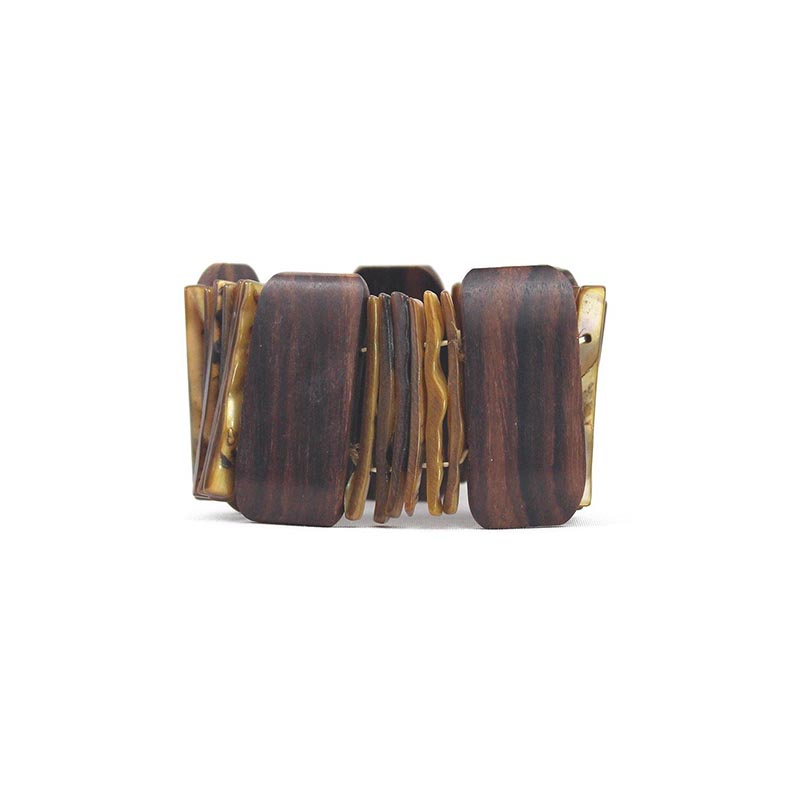 Wood and Shell Stick Bracelet - Light Brown